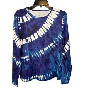 Lands End Women's Rash Guard Beach Cover Up Shirt Tie-Dye Long Sleeve Size M